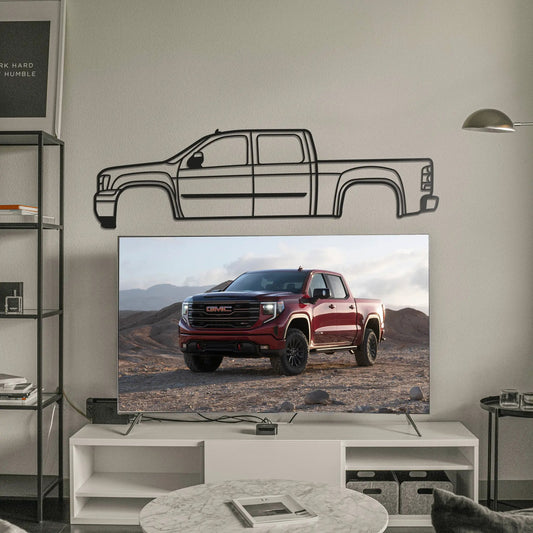 2013 Sierra 1500 metal wall art, black line-drawn pickup silhouette decor on Tampa Home & Garden Store