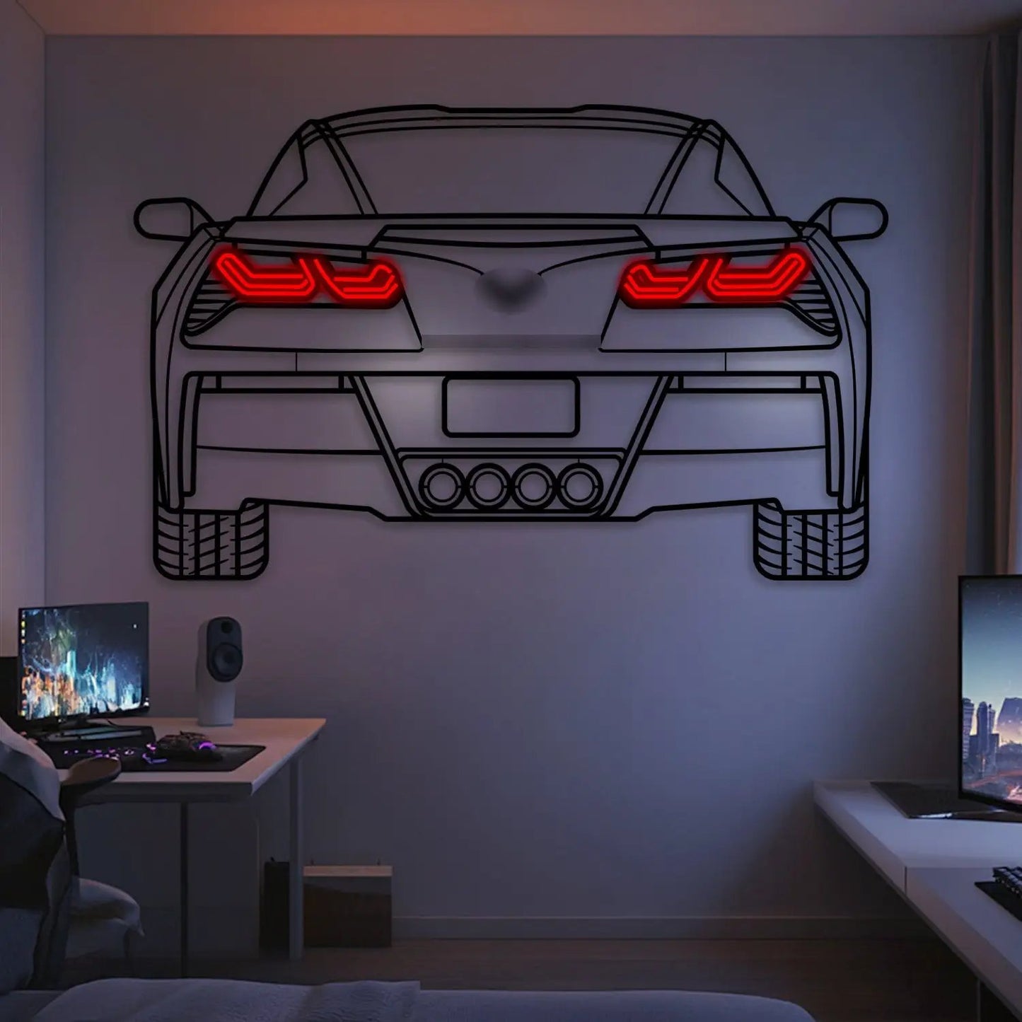 2014 Corvette C7 Z51 metal neon wall art by Modello Turbo, red taillights on Tampa Home & Garden Store