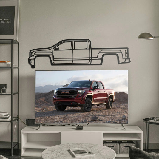 2014 Sierra 1500 metal wall art by Modello Turbo, black outline pickup decor on Tampa Home & Garden Store
