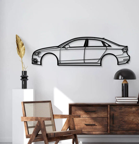 2015 S3 metal car wall art silhouette in black on a white wall in a modern living room on Tampa Home & Garden Store