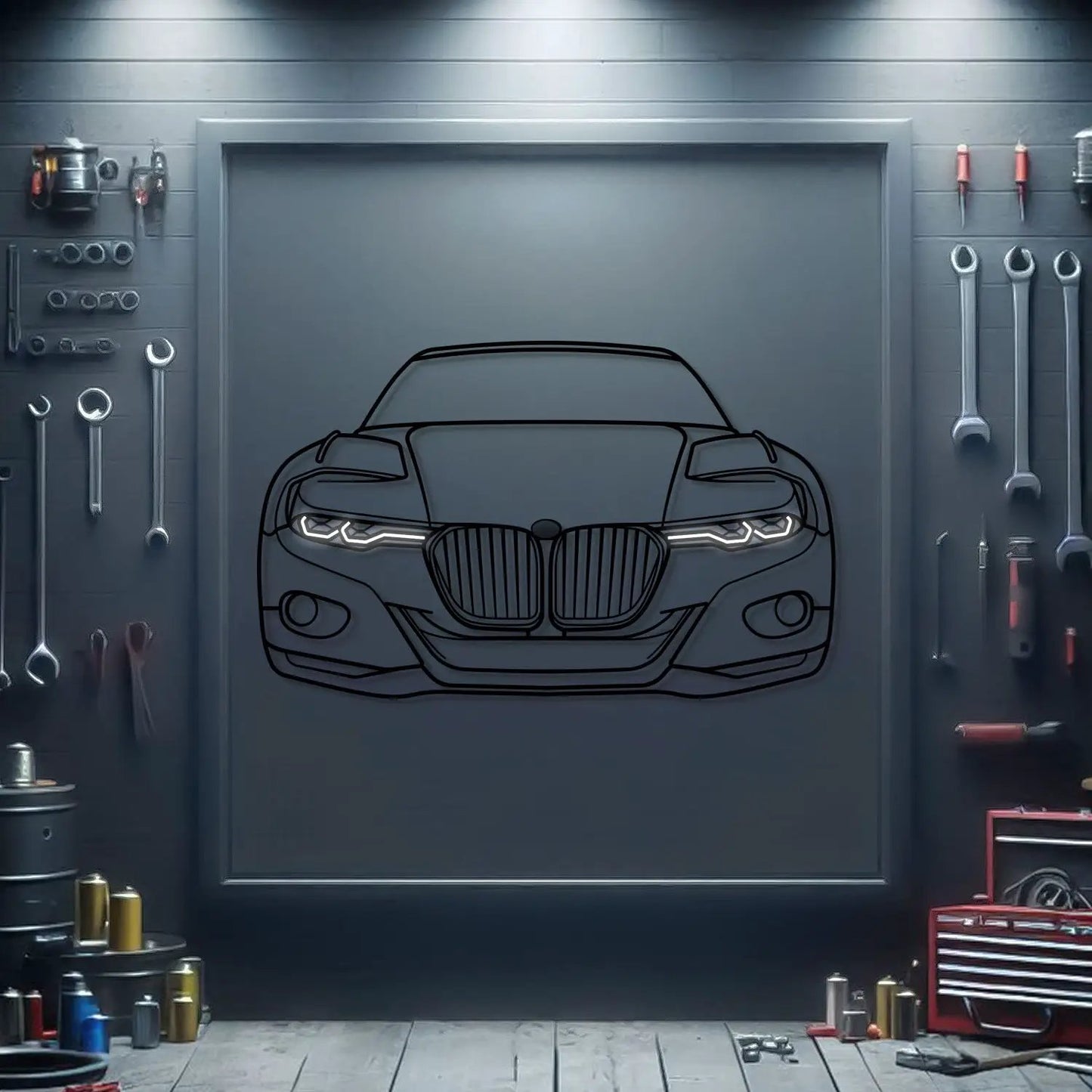 2015 3.0 CSL Hommage Car Wall Neon Art by Modello Turbo, neon car outline on gray wall on Tampa Home & Garden Store