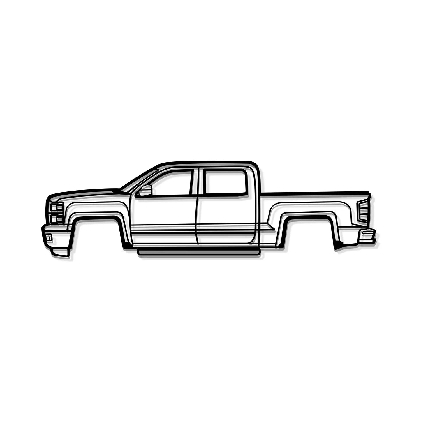 2015 Silverado 1500 metal wall art, black-and-white line-drawn pickup truck silhouette on Tampa Home & Garden Store