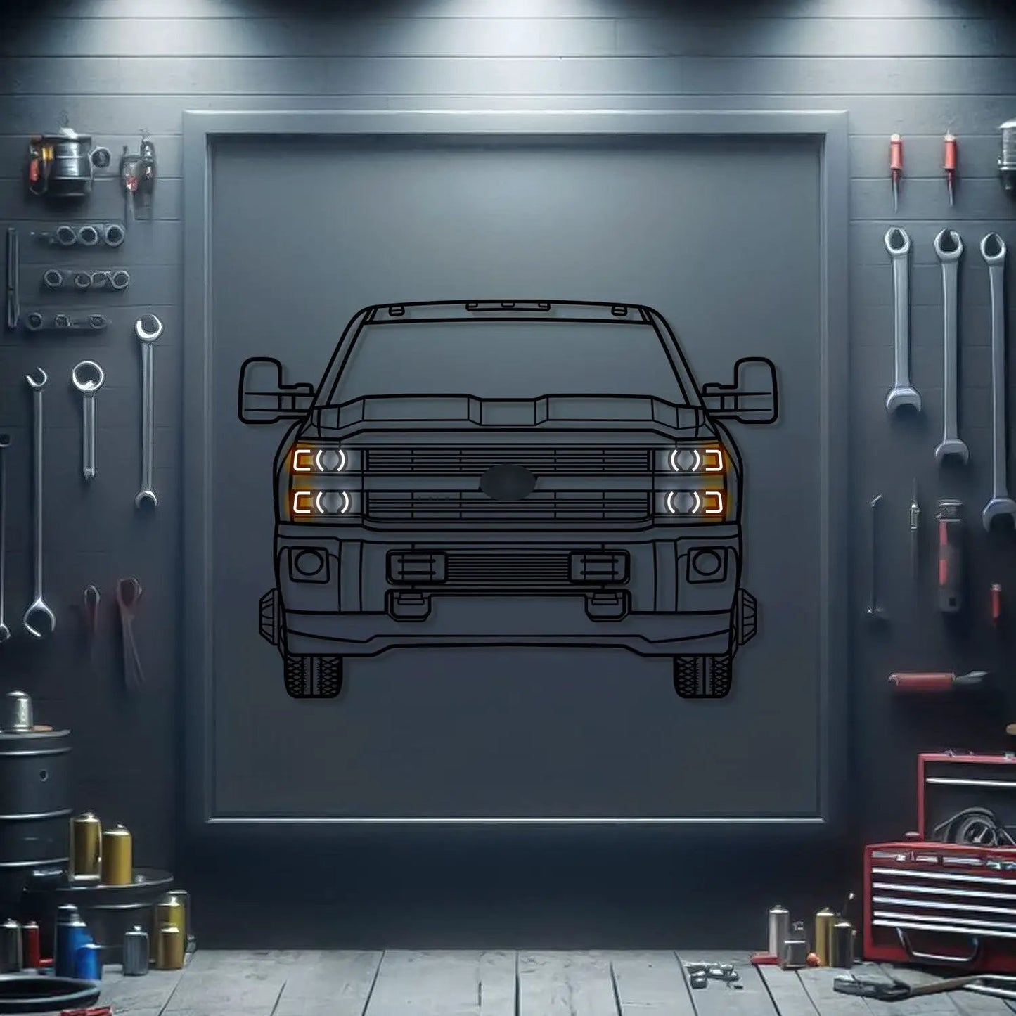 2015 Silverado 2500HD Front Wall Art Neon Metal by Modello Turbo with neon headlights on Tampa Home & Garden Store
