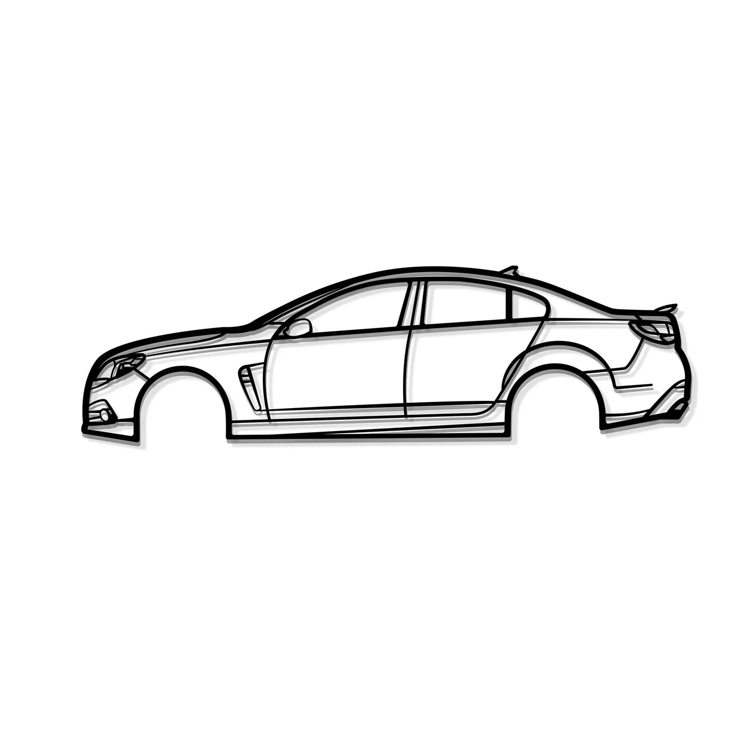 2015 Ss Metal Car Wall Art, black line-drawn sedan silhouette, metal artwork on Tampa Home & Garden Store