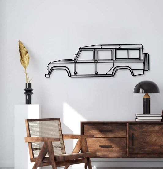 2016 Defender 110 Metal Wall Art, black metal line art silhouette, automotive wall decor on Tampa Home & Garden Store