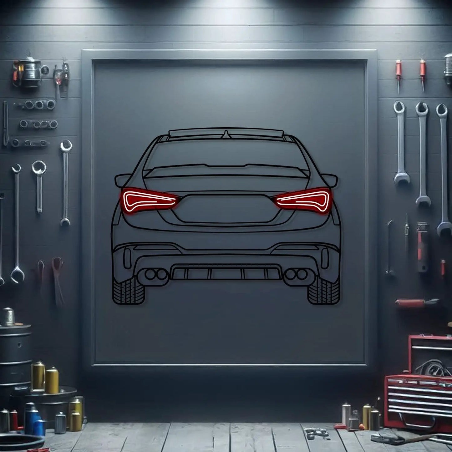 Hyundai Solaris back view metal neon car wall art with red tail lights Modello Turbo on Tampa Home and Garden Store