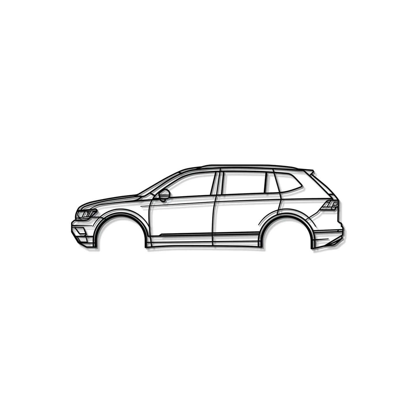 Modello Turbo metal car wall art depicting a 2018 Tiguan 2nd Gen in line-art side profile on Tampa Home & Garden Store