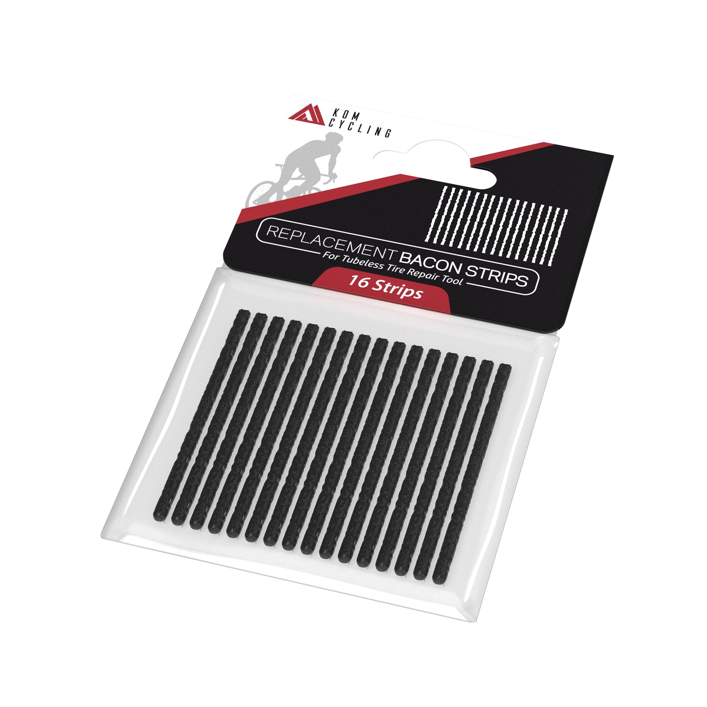 Tubeless Repair Strips KOM Cycling, 16 black strips in red/black packaging on Tampa Home & Garden Store