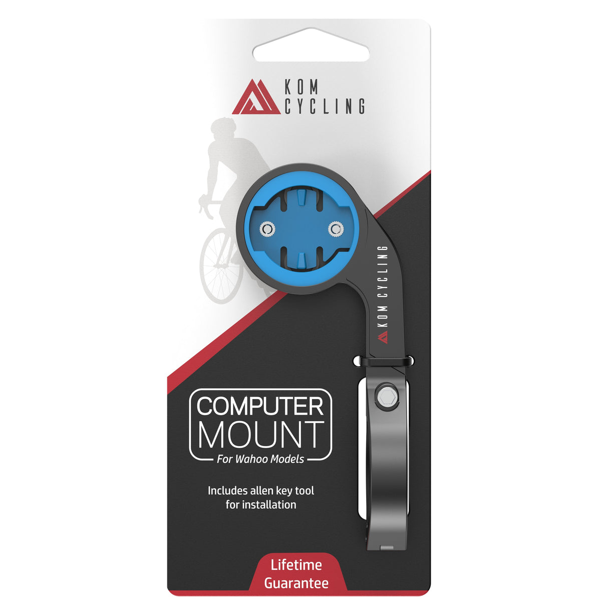 Wahoo Aero Mount by KOM Cycling, blue mounting head on packaging includes allen key tool on Tampa Home & Garden Store