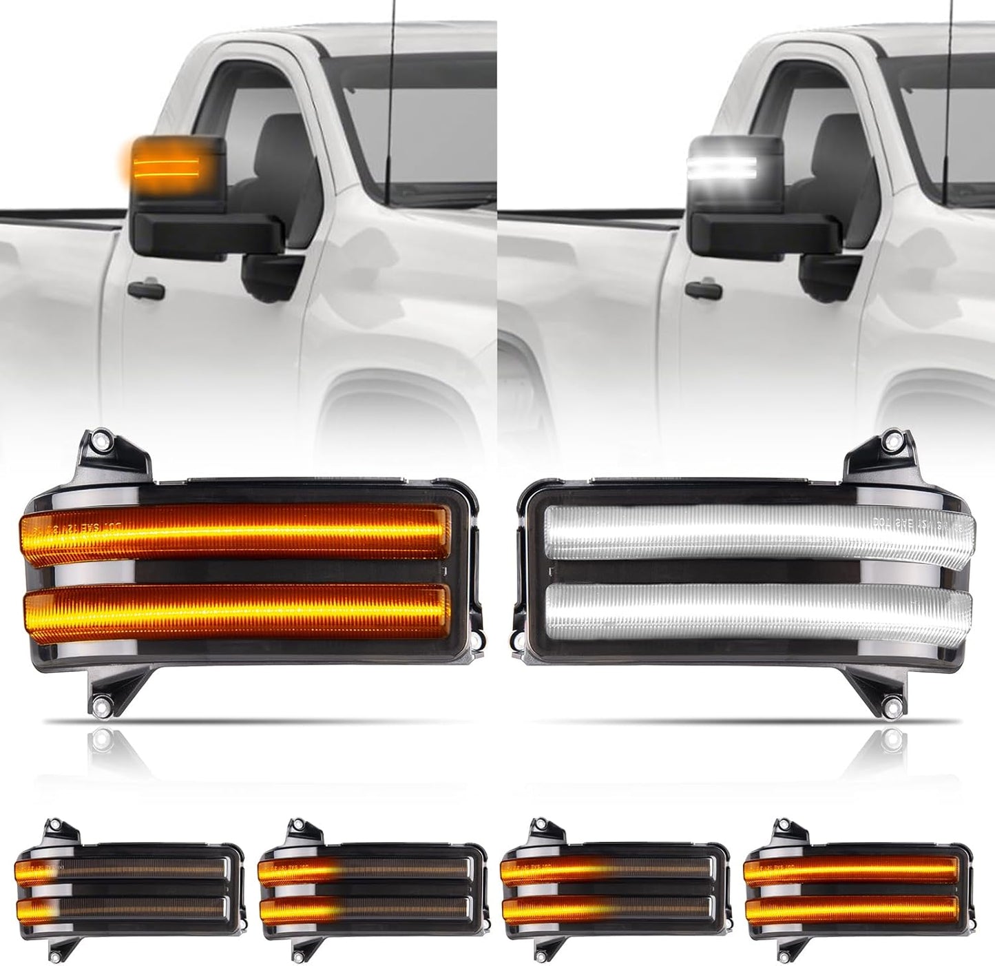 Smoked switchback LED mirror lights for GMC Sierra Silverado amber to white LED, AutoLEDTech.com on Tampa Home & Garden Store
