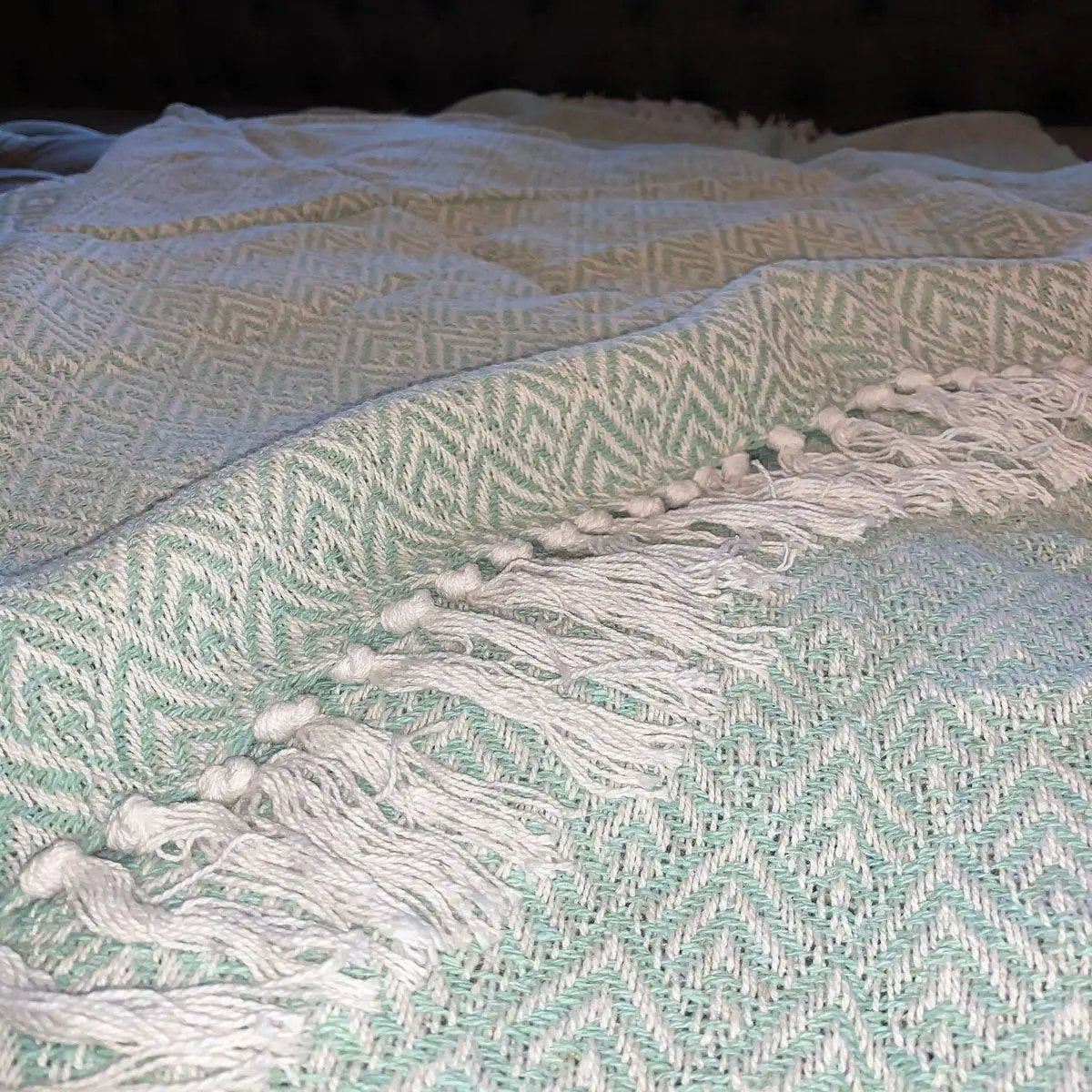Mallorca Tassel Throw Mint Geometric Cotton