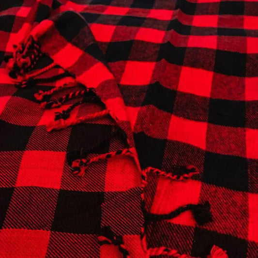 Red Buffalo Throw blanket with fringe in red and black buffalo plaid by Gia Roma on Tampa Home & Garden Store