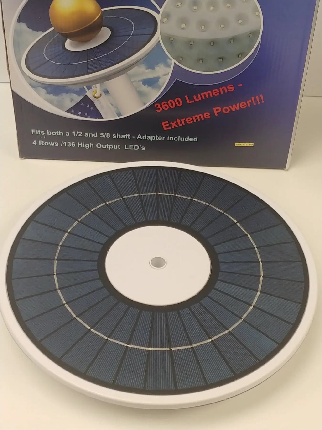 Quadruple Row Solar Flagpole Top Light by Flagman of America, blue 4-row 136-LED array on Tampa Home & Garden Store