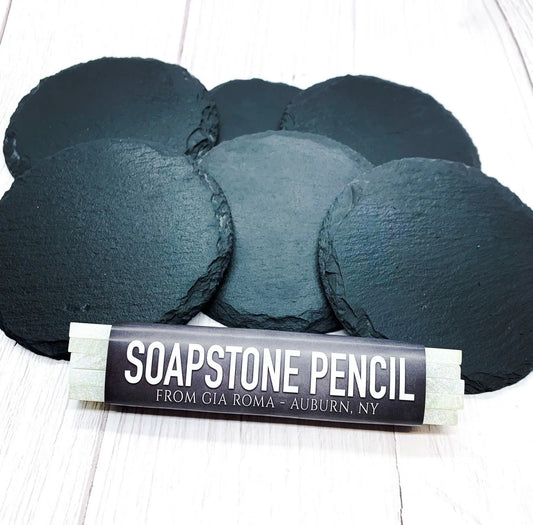 Slate rounds coasters natural stone set in black slate by Gia Roma on Tampa Home & Garden Store