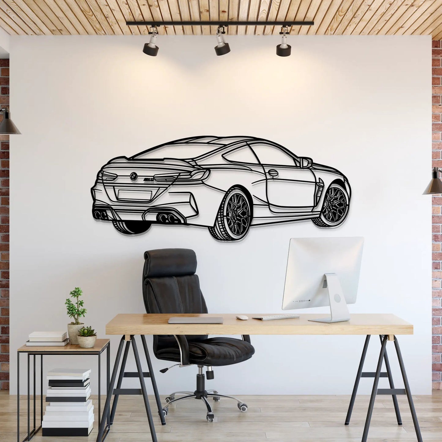 2020 M8 Competition Metal Car Wall Art by Modello Turbo, black line drawing on Tampa Home & Garden Store