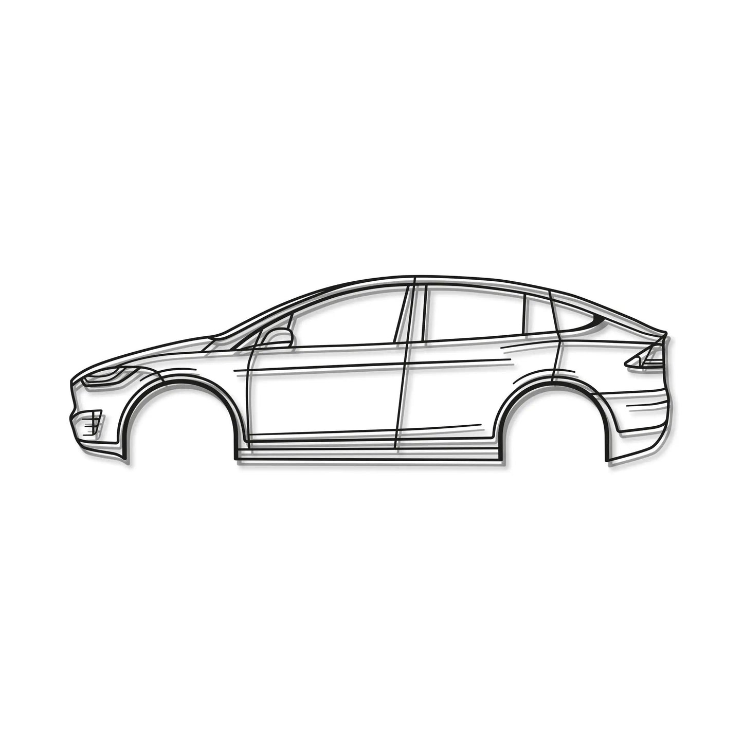 2020 Model X Performance Car Wall Art Metal with black line-drawing outline on Tampa Home & Garden Store