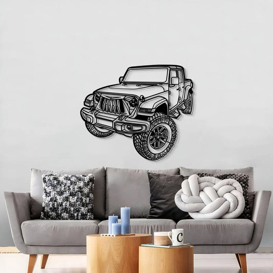 Gladiator Perspective Metal Car Wall Art by Modello Turbo, black line-drawn off-road pickup artwork on Tampa Home & Garden Store