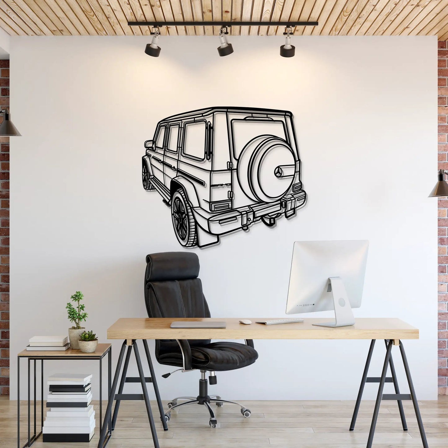 2021 G Class Perspective Metal Car Wall Art black line drawing on white wall on Tampa Home & Garden Store