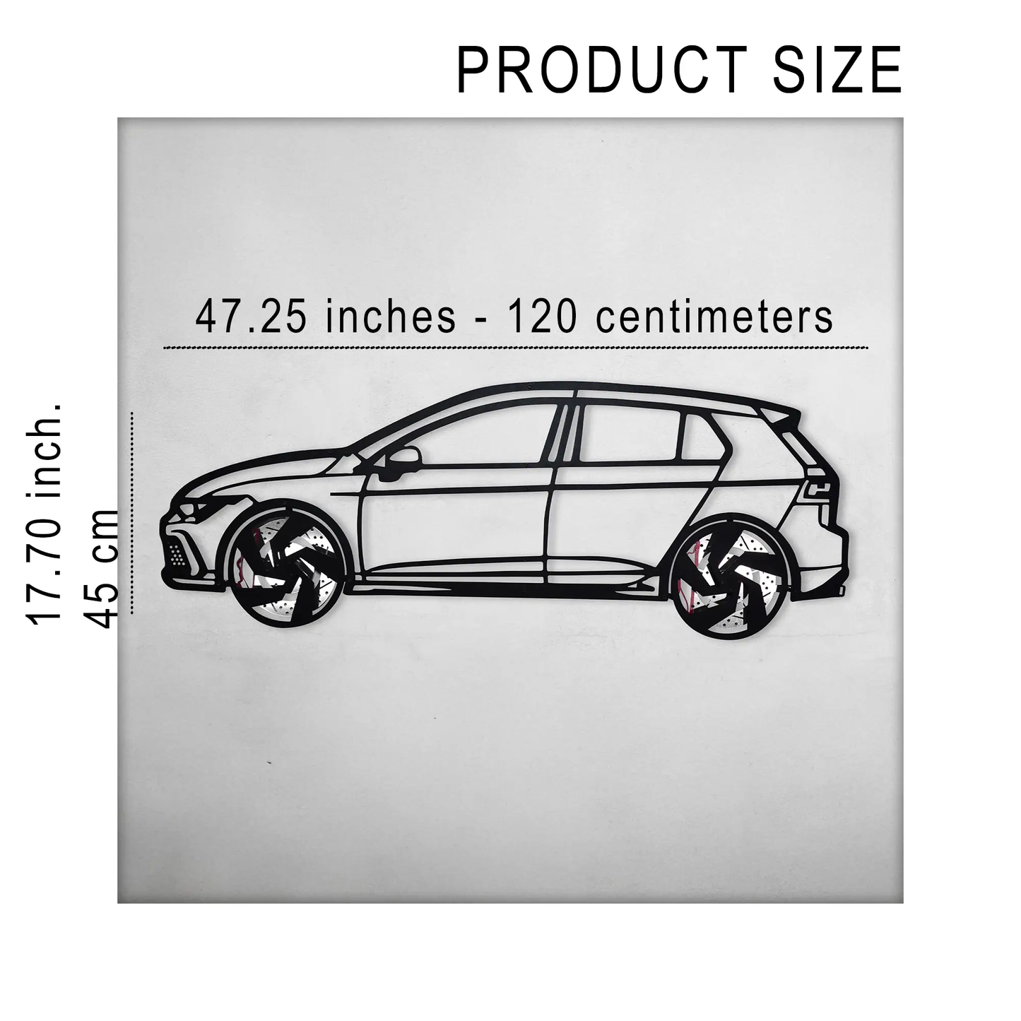 Golf GTI metal wall art silhouette with spinning wheels by Enova Art on Tampa Home & Garden Store