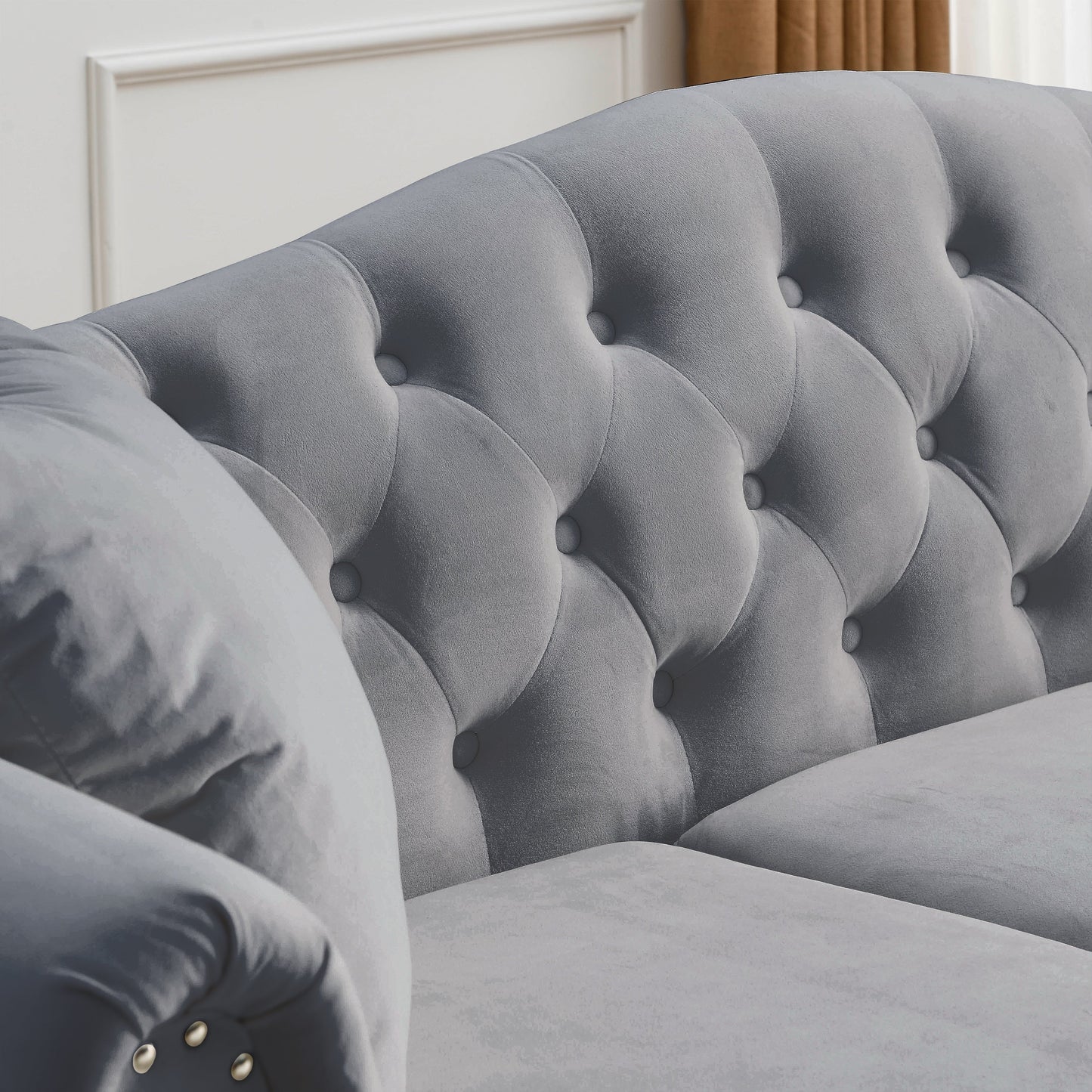 Solid 79 Inch Chesterfield Sofa And Two Pillows