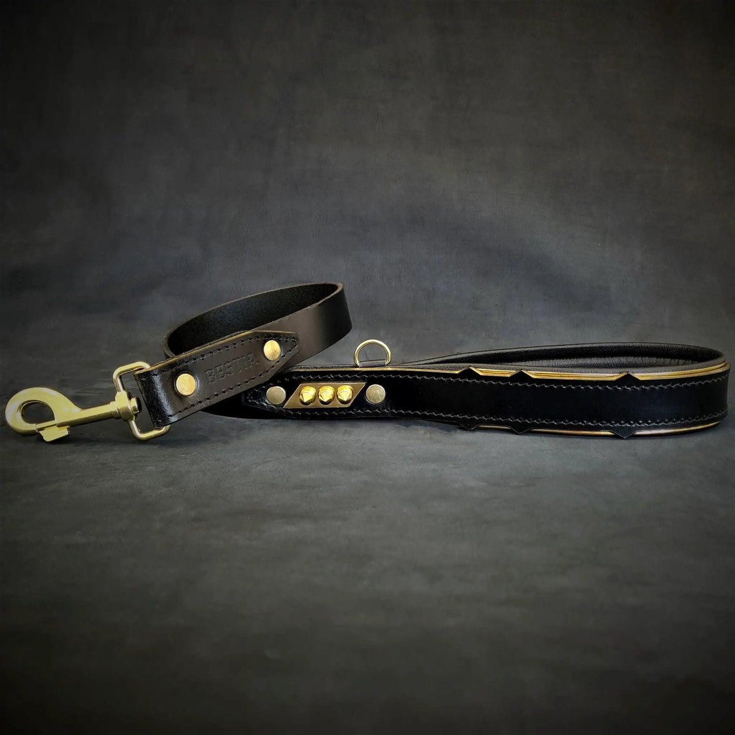 Midas Leather dog leash set in black leather with brass hardware, Bestia Dog Gear on Tampa Home & Garden Store