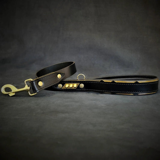 Midas Leather dog leash set in black leather with brass hardware, Bestia Dog Gear on Tampa Home & Garden Store
