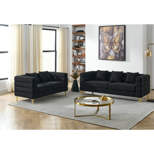Plush cloud-shaped 4-piece sofa set by HouseOfZazla in black with gold legs on Tampa Home & Garden Store