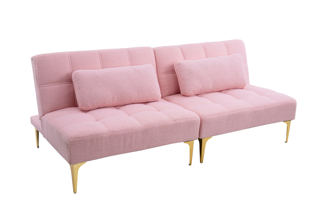 71in pink boucle convertible sofa bed futon with tufted cushions and gold legs on Tampa Home & Garden Store