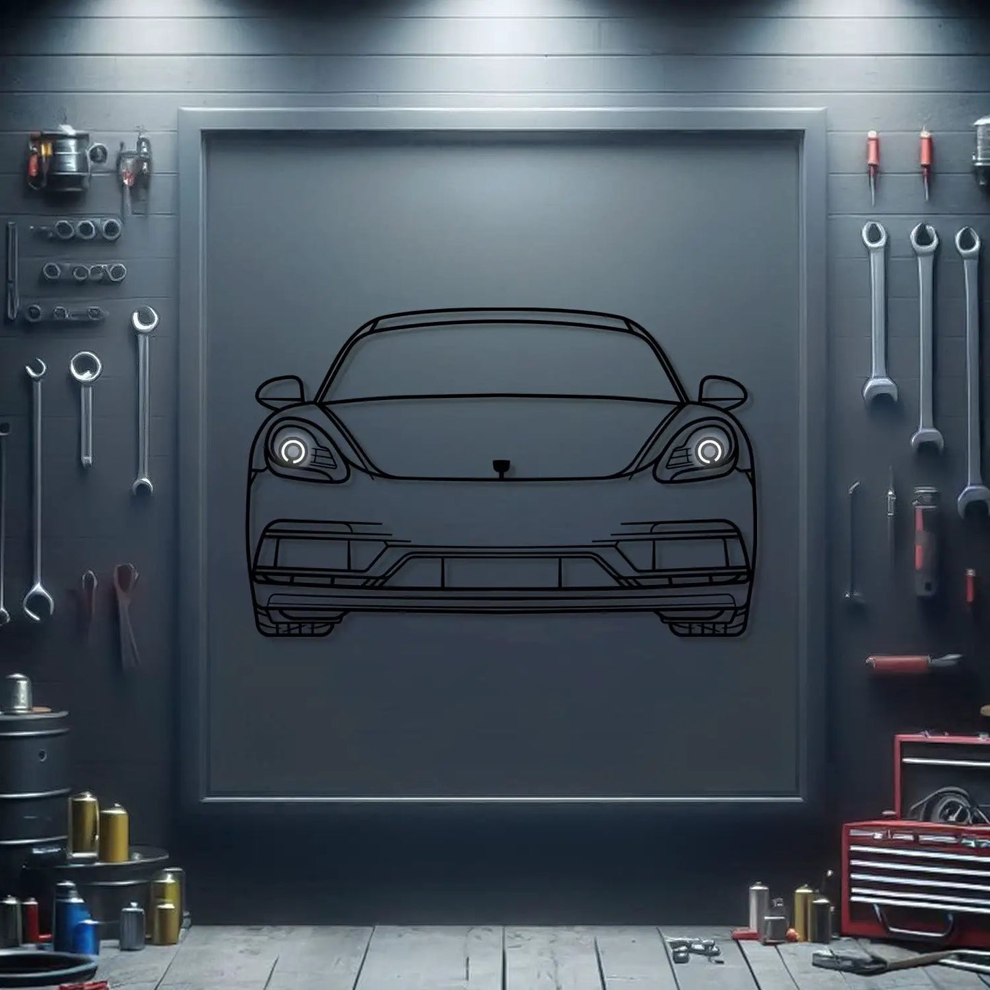 Cayman GTS 4.0 front view metal neon wall art by Modello Turbo on Tampa Home & Garden Store