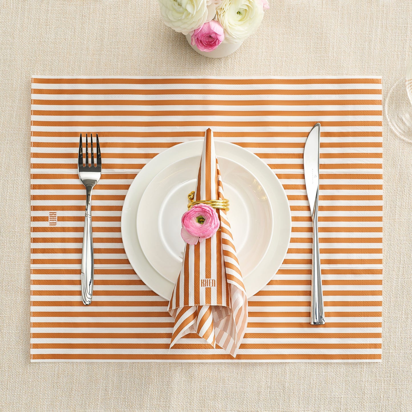 Orange Tonal Striped Disposable Napkins 100 Pack