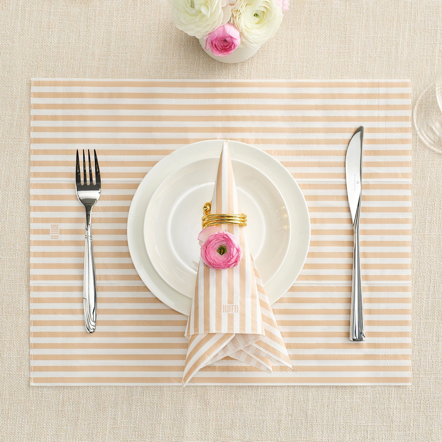 Pack of 100 Beige Tonal Striped Disposable Napkins