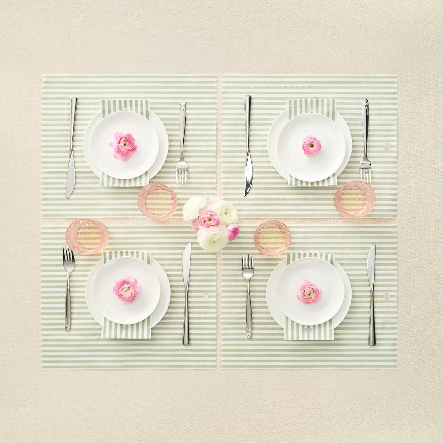 Green Tonal Striped Disposable Napkin Set of 100