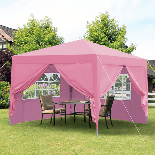 pink 10x10ft outdoor pop up gazebo canopy by HouseOfZazla with draped curtains in backyard setup on Tampa Home & Garden Store