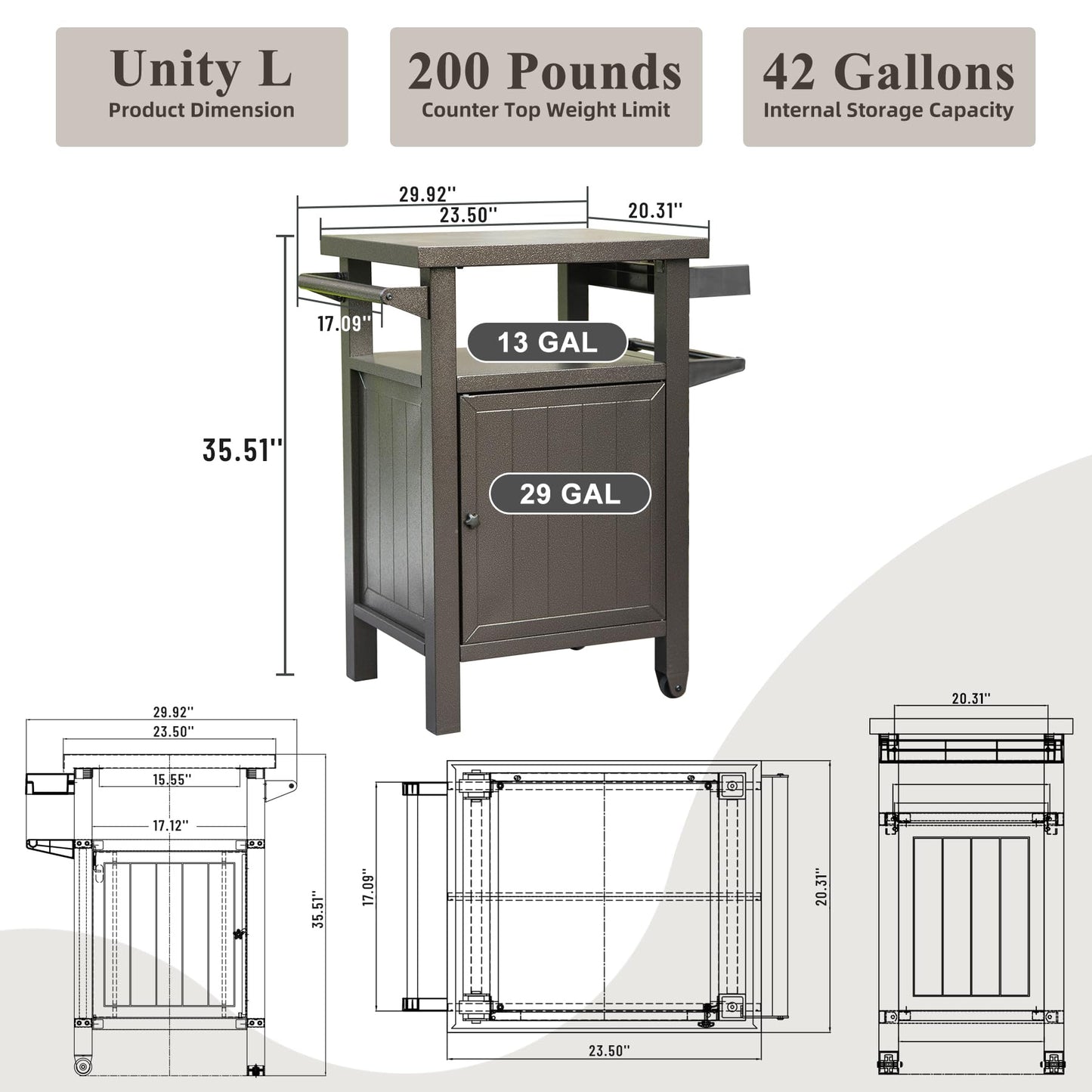 Mobile Outdoor Grill Cart with Storage and Wheels
