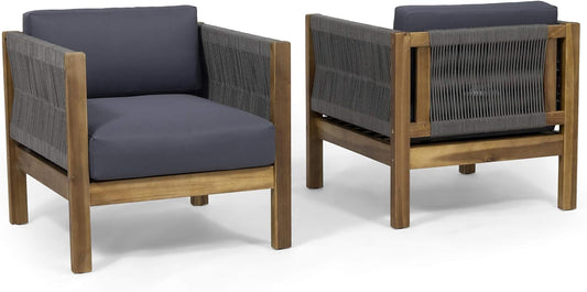 Laurel Outdoor Club Chair Set of 2, wood-frame chairs with gray cushions by HouseOfZazla on Tampa Home & Garden Store
