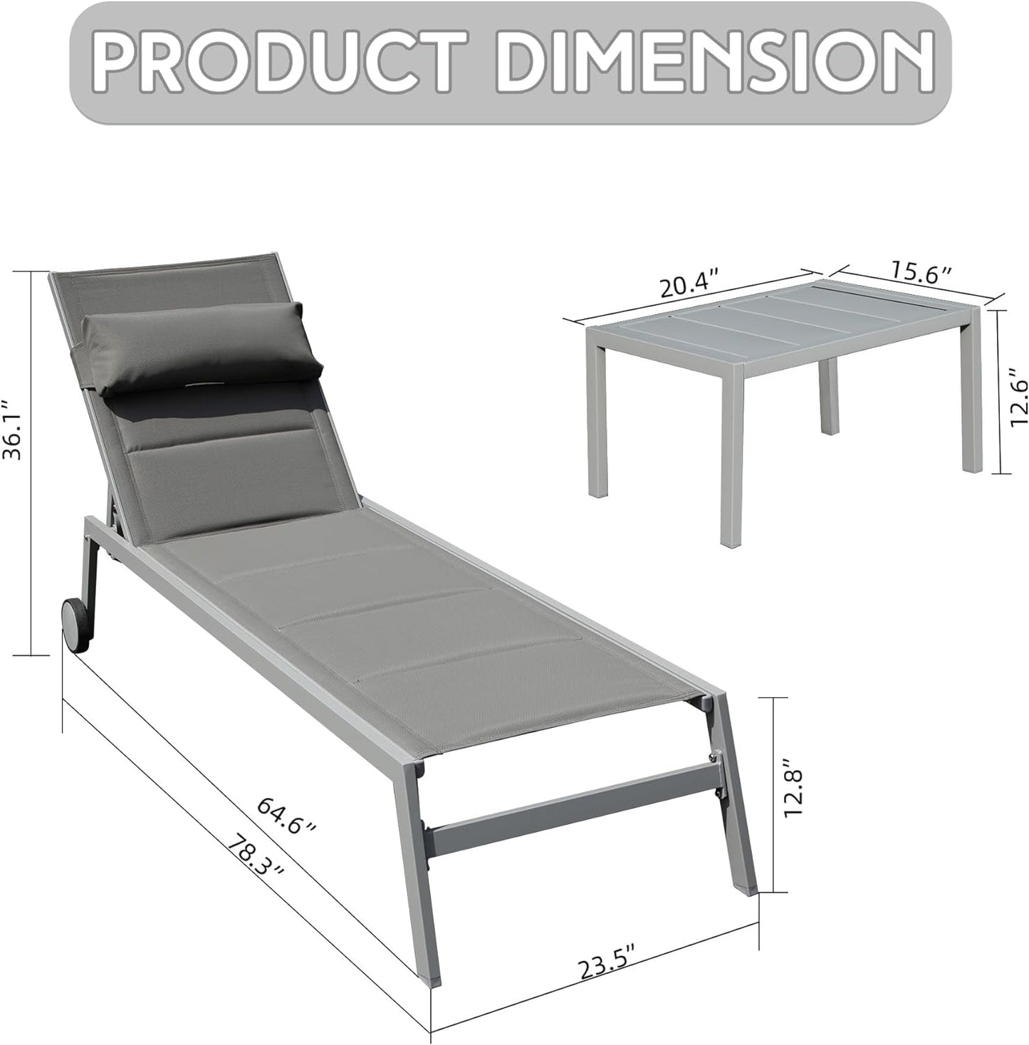 Outdoor Chaise Lounge Set of 3 with Side Table