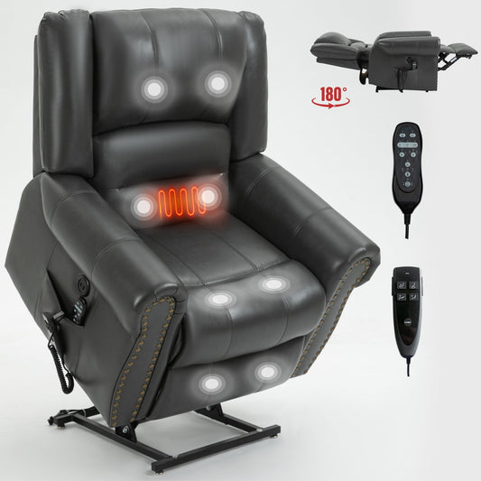 Power Lift Recliner Chair with Heat and Massage in dark gray leather HouseOfZazla on Tampa Home & Garden Store