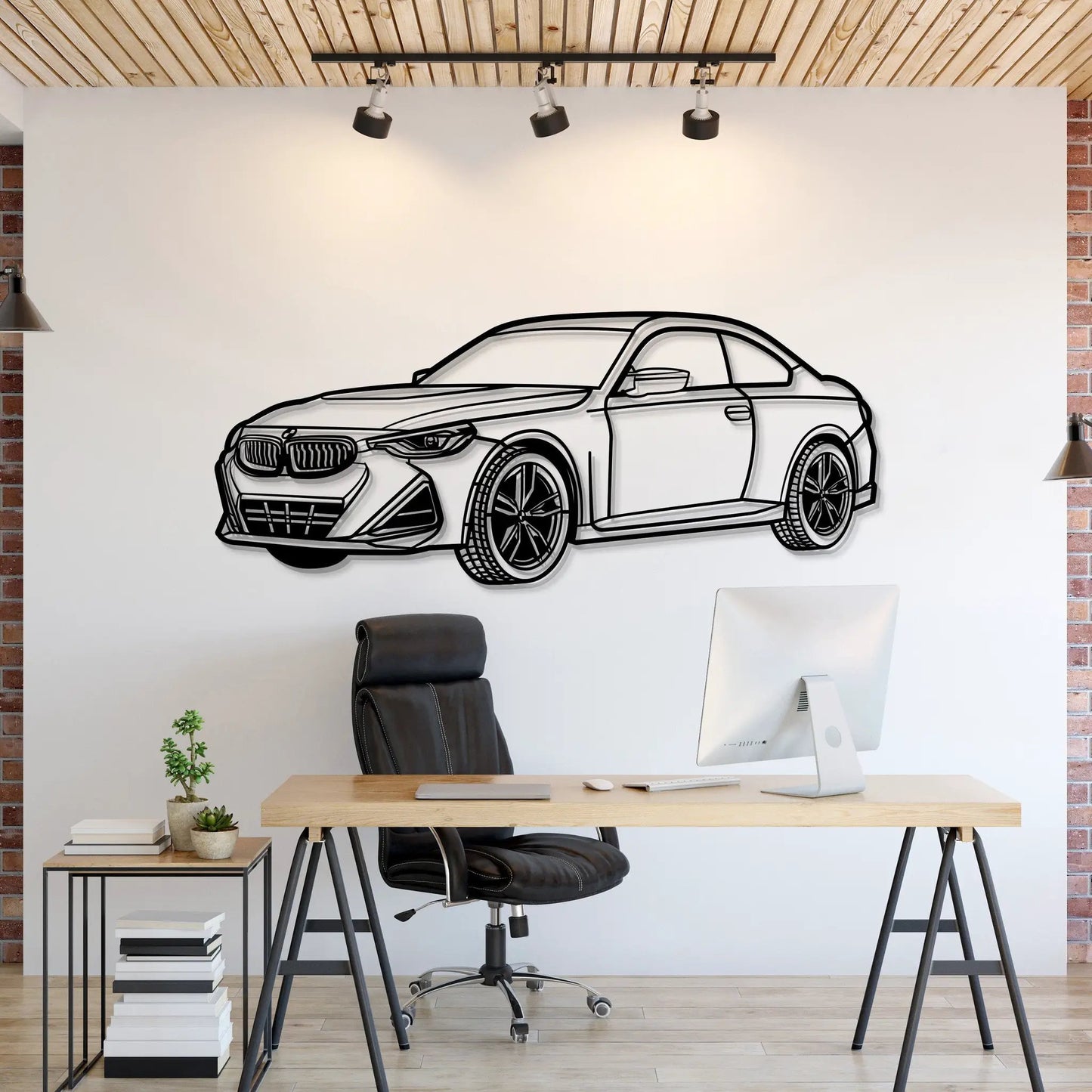 2024 M240i Perspective Metal Car Wall Art by Modello Turbo, black line drawing on white wall on Tampa Home & Garden Store