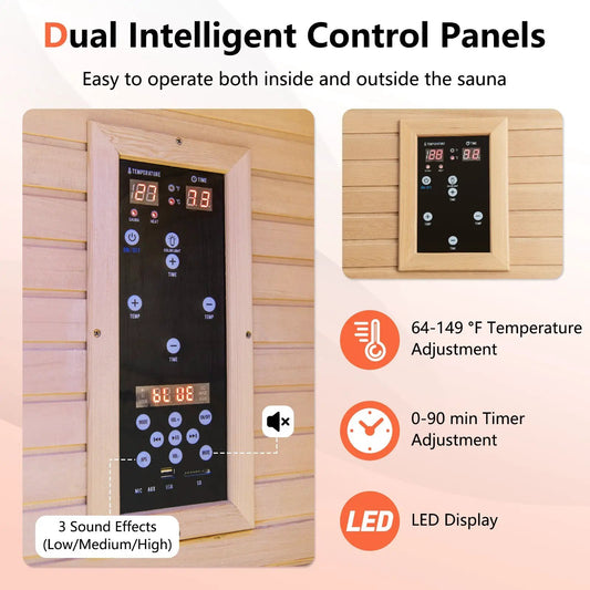 2-person far infrared wooden sauna with red light therapy and dual intelligent control panels DirectDeals on Tampa Home & Garden Store