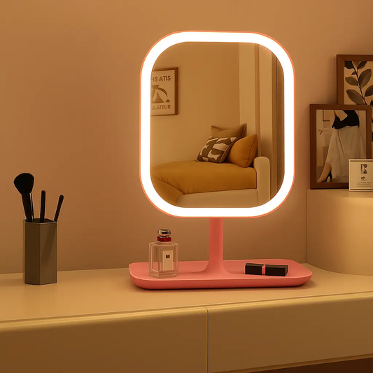 Moktan Sabai LED Makeup Mirror with Touch Control, pink LED border on Tampa Home & Garden Store