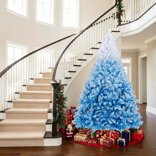 2025 Artificial Christmas Tree, blue with 456 tips, DirectDeals, placed in foyer by staircase on Tampa Home & Garden Store