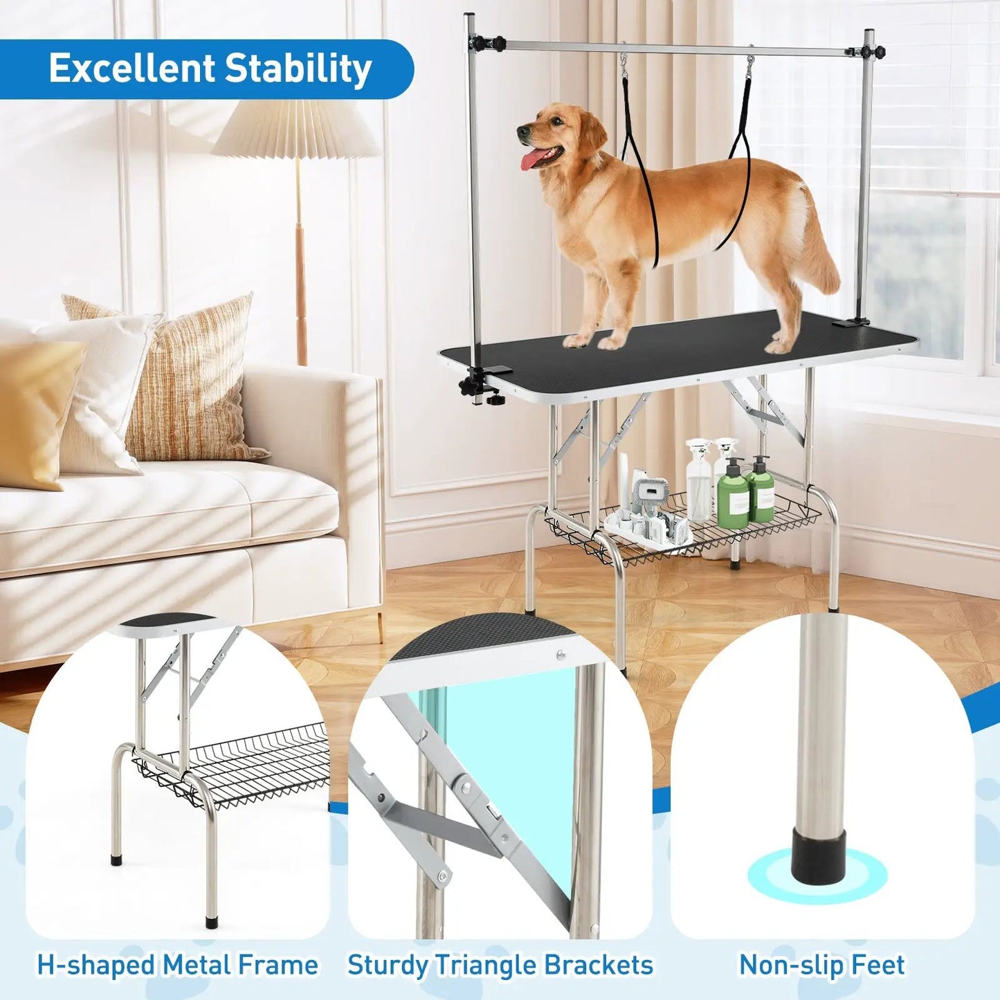Foldable dog grooming table with adjustable arms, black top DirectDeals on Tampa Home & Garden Store
