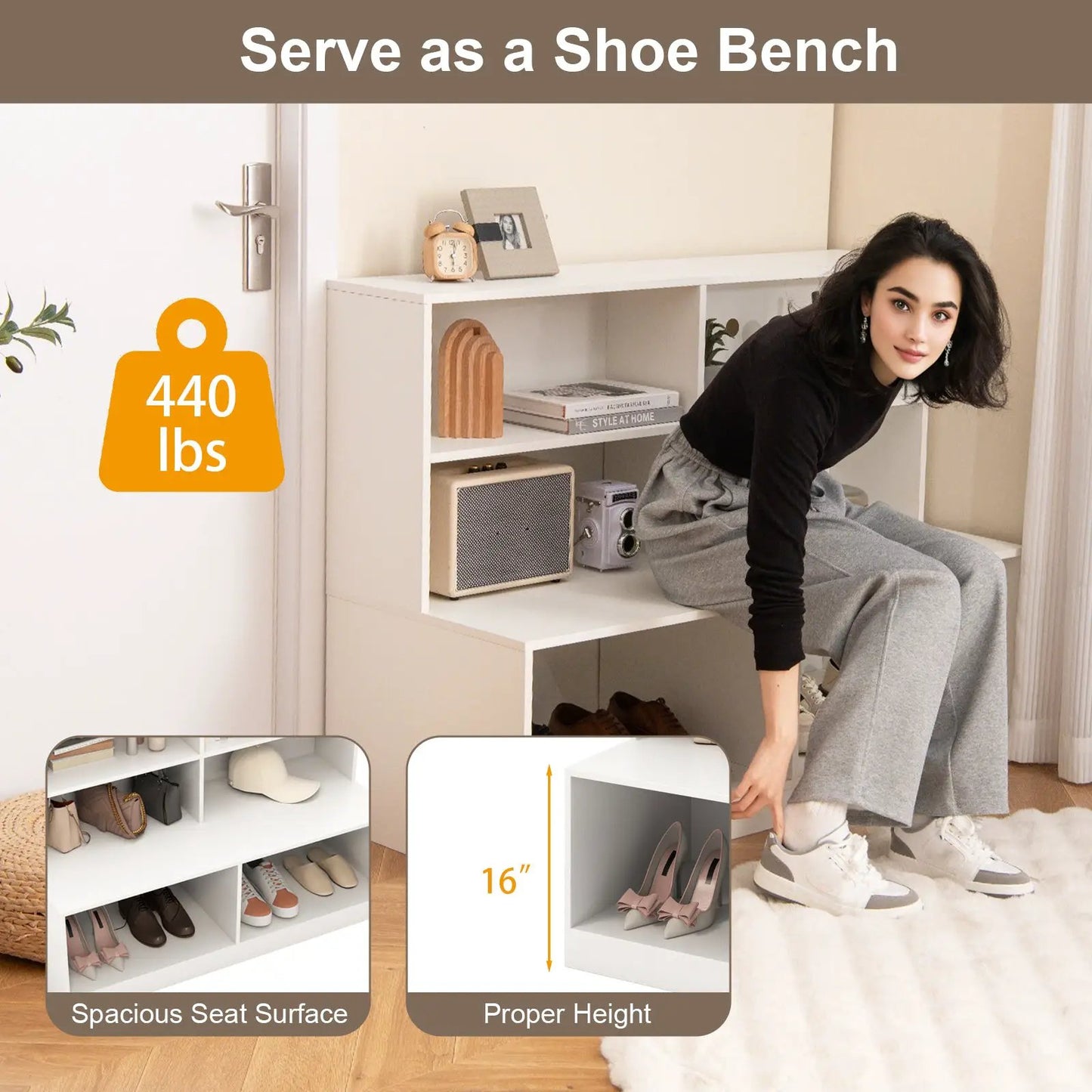 Entryway white shoe cabinet with anti-tipping kits and multi-shelf shoe storage on Tampa Home & Garden Store
