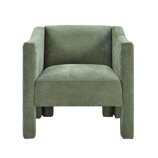 Barrel Accent Chair with enclosed arms in olive green textured fabric on Tampa Home & Garden Store