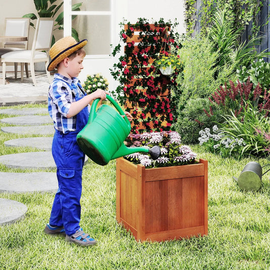 Outdoor wooden raised garden bed with trellis and flowering vines on Tampa Home & Garden Store