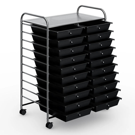 20-drawer rolling storage cart in black with chrome frame and caster wheels DirectDeals on Tampa Home & Garden Store