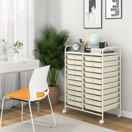 20 Drawer Rolling Cart Studio Organizer Beige DirectDeals with caster wheels on Tampa Home & Garden Store