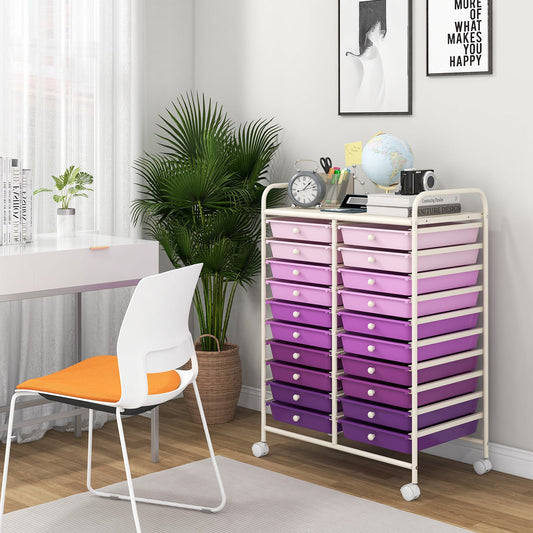 20 Drawers Rolling Storage Cart Studio Organizer-Purple - Tampa Home & Garden Store