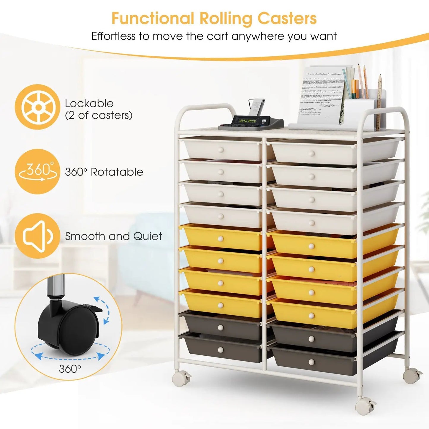 20-drawer rolling cart studio organizer DirectDeals with white and yellow drawers on wheels on Tampa Home & Garden Store