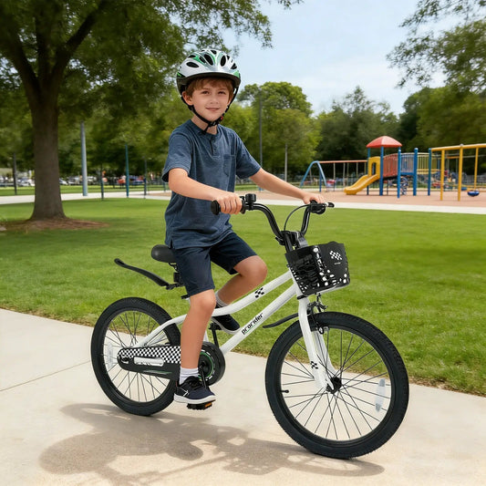 20 Inch Kids Bike DirectDeals white frame with front black basket and kickstand on Tampa Home & Garden Store